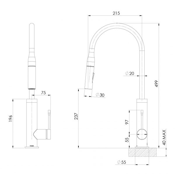 Deja Pull Out Sink Mixer 220mm - Lead Free