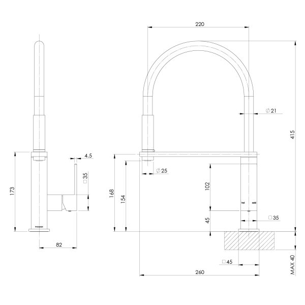 Vezz Flexible Hose Sink Mixer Square