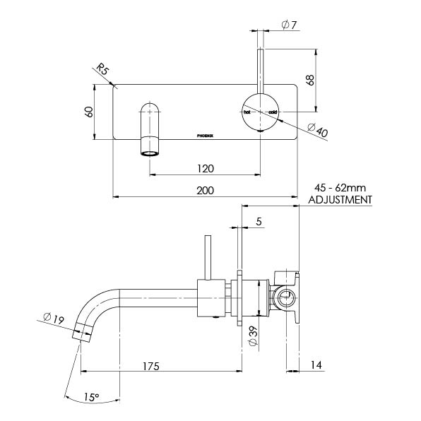 Vivid Slimline Up Basin / Bath Wall Mixer Set