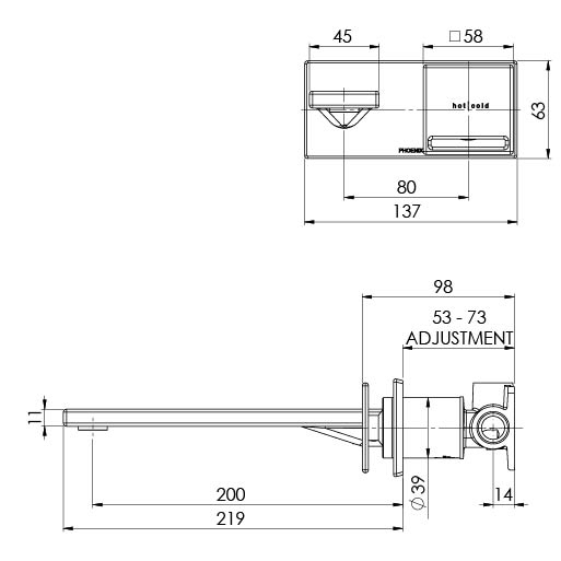 Zimi Wall Basin / Bath Mixer Set 200mm (handles sold separately)