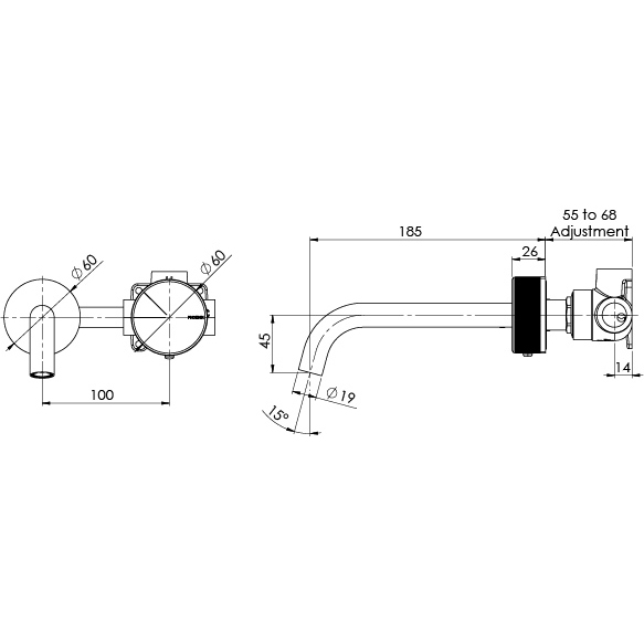 Axia Wall Basin / Bath Curved Outlet Mixer Set 180mm - Lead Free