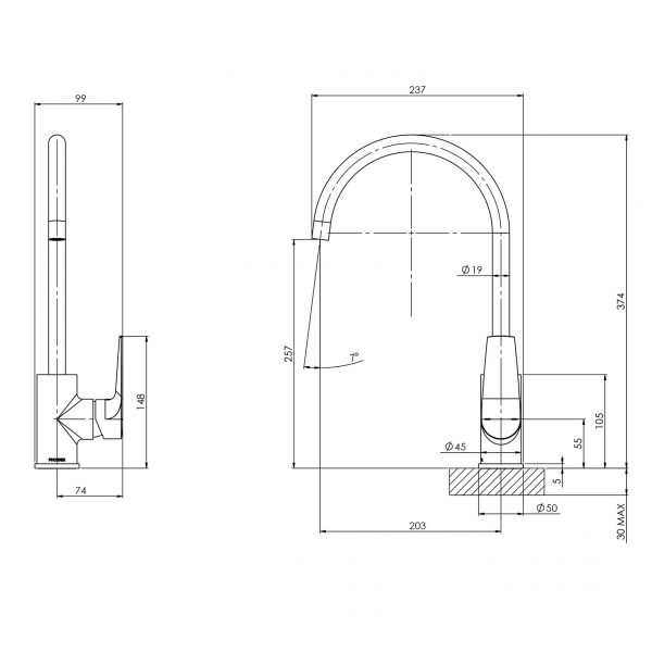 Arlo Sink Mixer 200mm Gooseneck - Lead Free