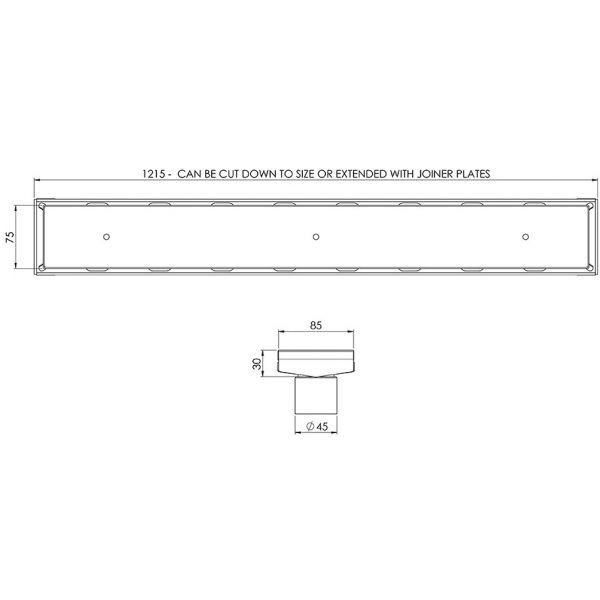 Phoenix V Kit Channel Drain TI 75 x 1215mm Outlet 45mm