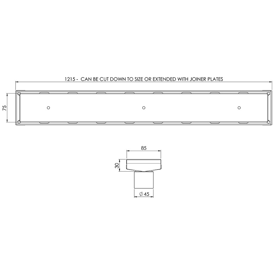 Phoenix V Kit Channel Drain TI 75 x 1215mm Outlet 45mm