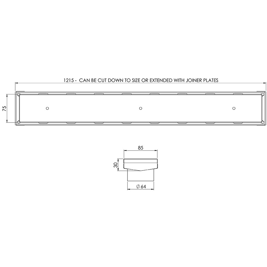 Phoenix V Kit Channel Drain TI 75 x 1215mm Outlet 65mm