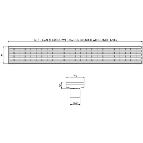 Phoenix V Kit Channel Drain HG 75 x 1215mm Outlet 45mm
