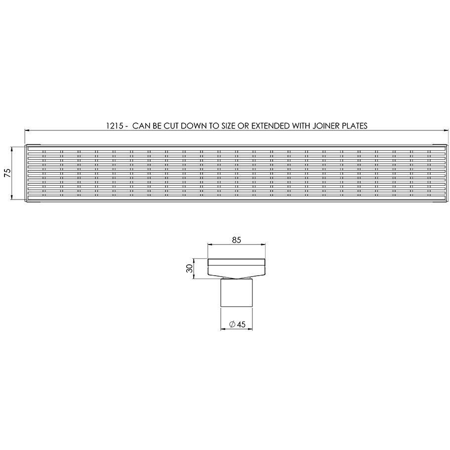 Phoenix V Kit Channel Drain HG 75 x 1215mm Outlet 45mm