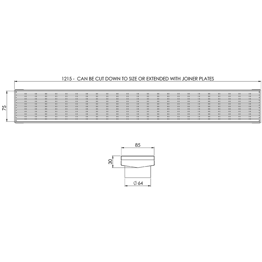 Phoenix V Kit Channel Drain HG 75 x 1215mm Outlet 65mm