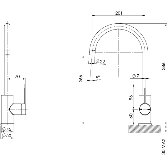 Vivid Slimline SS 316 Sink Mixer 200mm Gooseneck