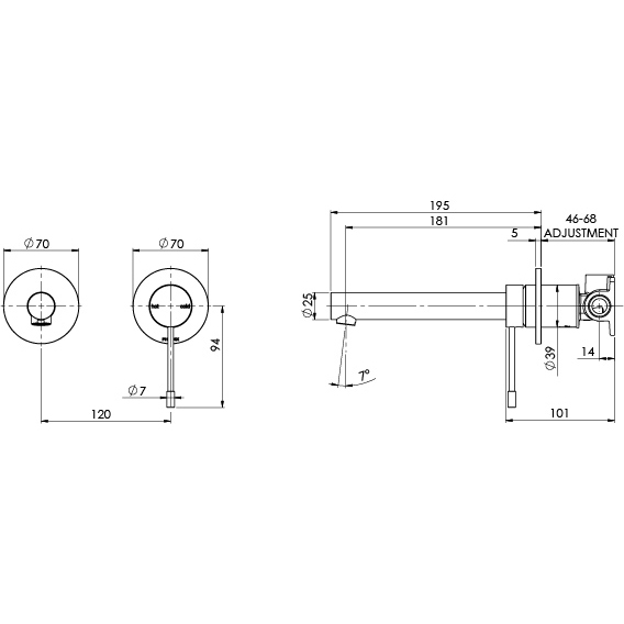 Vivid Slimline SS 316 Wall Basin / Bath Mixer Set 180mm