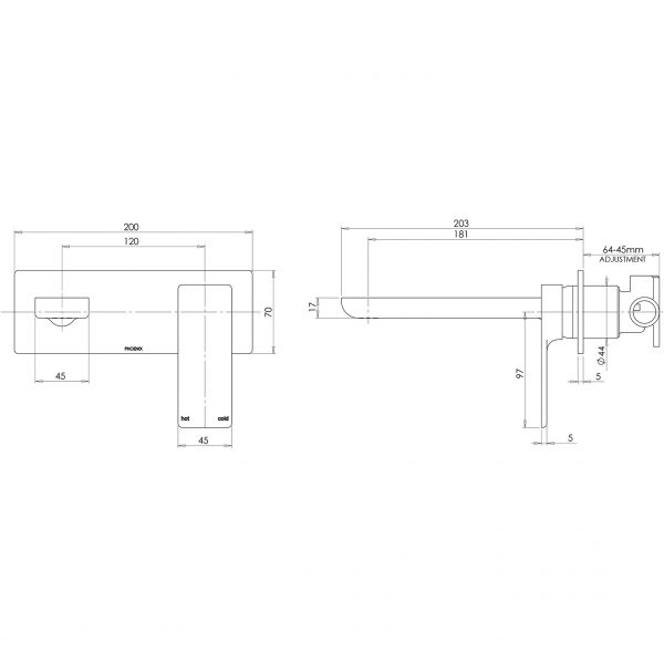 Gloss Wall Bath Mixer Set 180mm