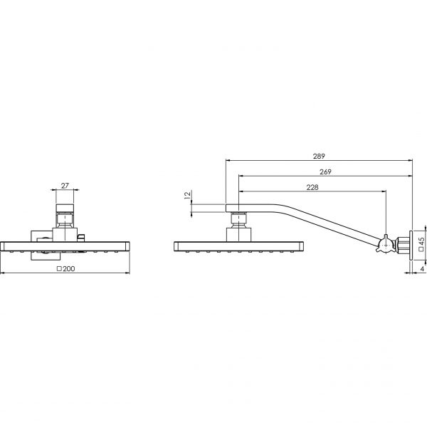 Lexi Universal Shower Arm & 200mm Square Rose