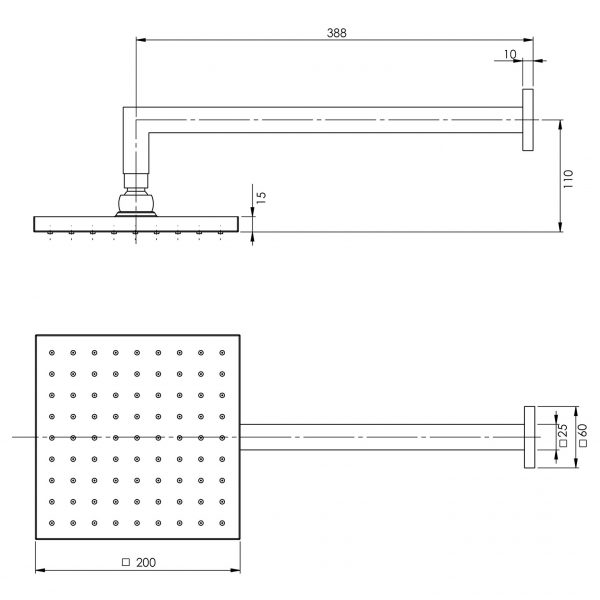 Lexi Shower Arm 400mm & 200mm Square Rose