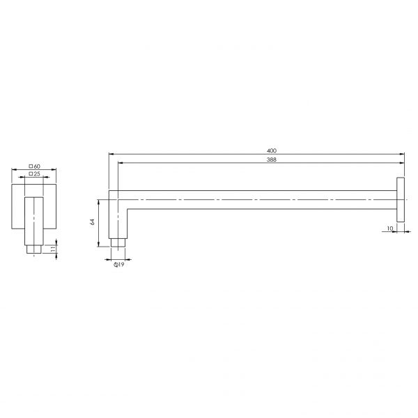 Lexi Shower Arm 400mm Square