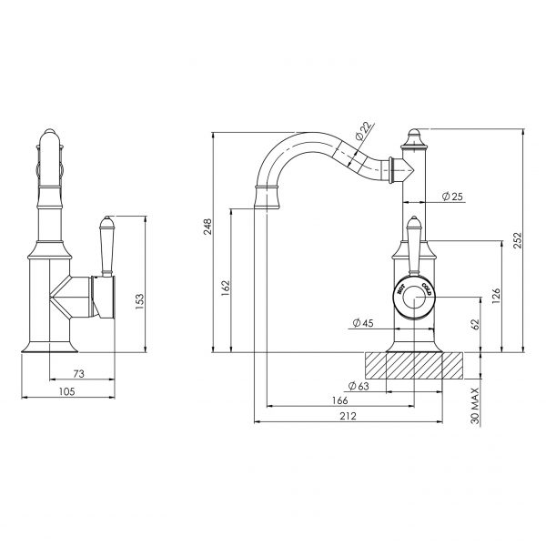 Nostalgia Basin Mixer 160mm Shepherds Crook - Lead Free