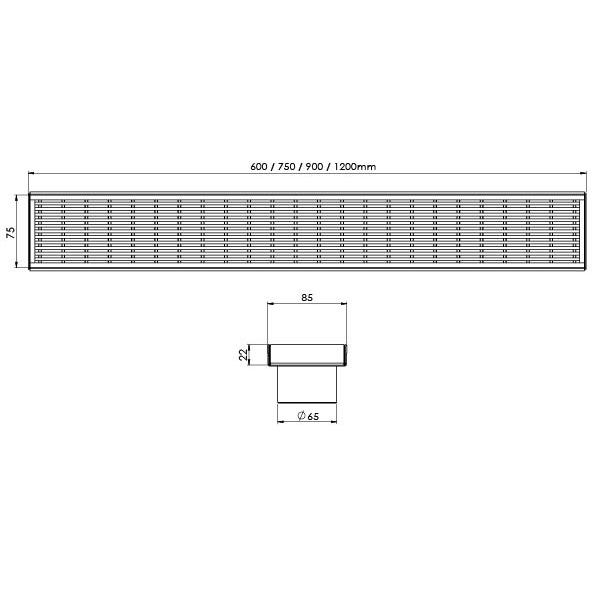 Phoenix Flat Channel Drain HG 75 x 1200mm Outlet 65mm