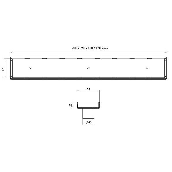 Phoenix Flat Channel Drain TI 75 x 900mm Outlet 45mm