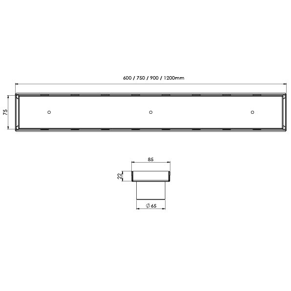 Phoenix Flat Channel Drain TI 75 x 1200mm Outlet 65mm