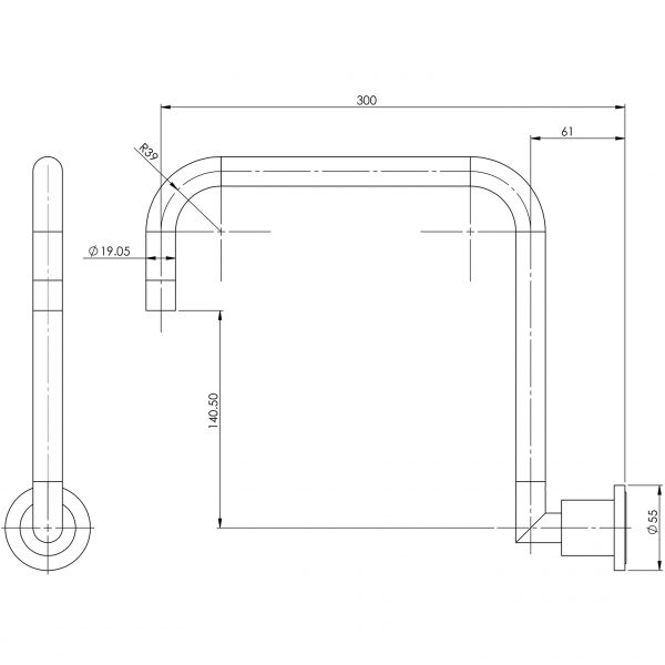 Radii Wall Sink Outlet 300mm Squareline