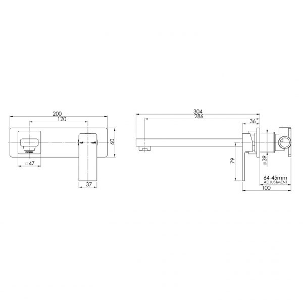 Radii Wall Bath Mixer Set 280mm