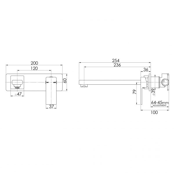Radii Wall Bath Mixer Set 230mm