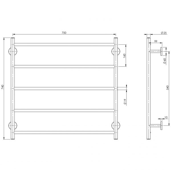 Radii Towel Ladder 750 x 740mm Round Plate