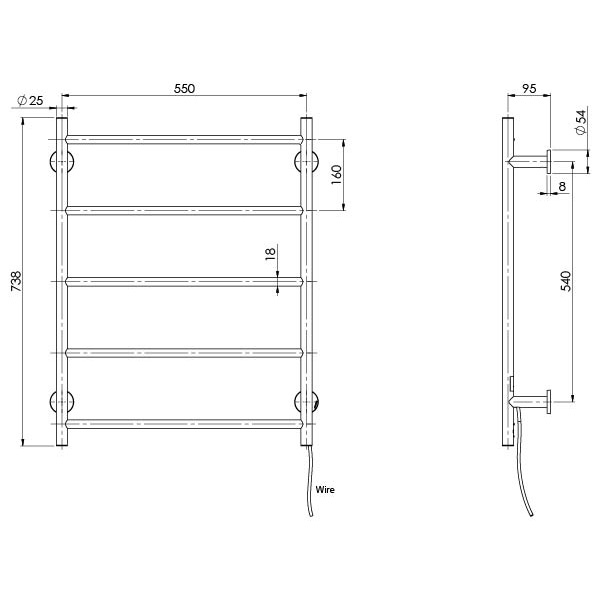 Radii Heated Towel Ladder 550 x 740mm Round Plate