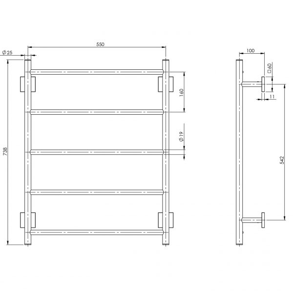 Radii Towel Ladder 550 x 740mm Square Plate