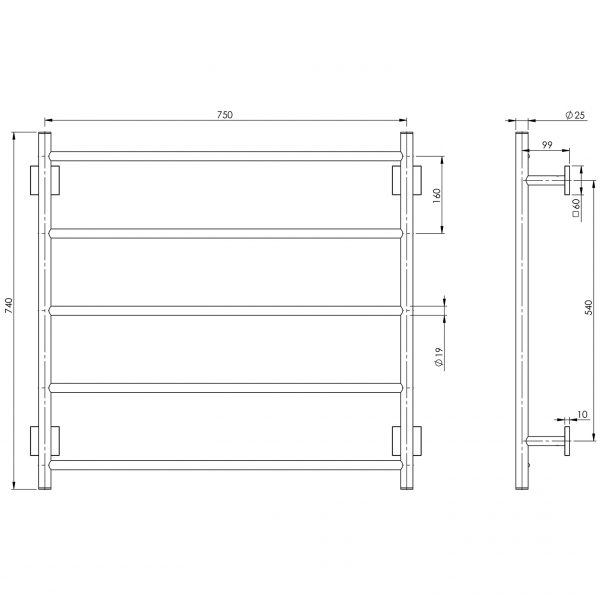 Radii Towel Ladder 750 x 740mm Square Plate