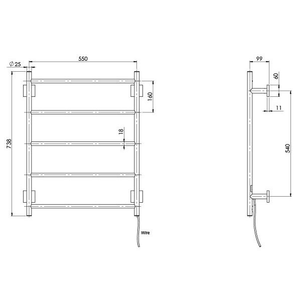 Radii Heated Towel Ladder 550 x 740mm Square Plate
