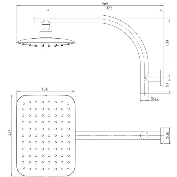 Rush High-Rise Shower Arm & 200 x 250mm Rose