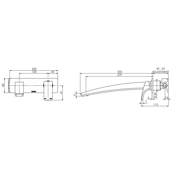 Rush Wall Bath Mixer Set 280mm