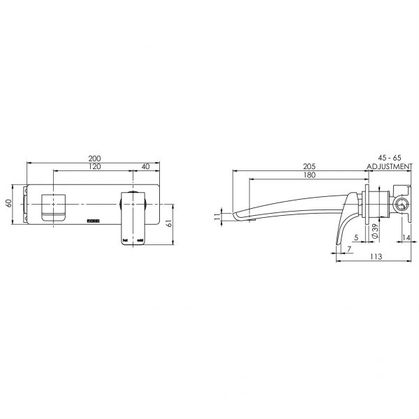 Rush Wall Bath Mixer Set 180mm