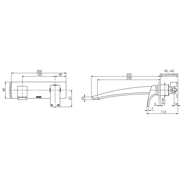 Rush Wall Basin Mixer Set 230mm