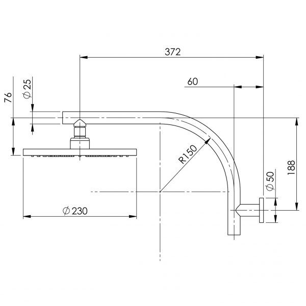 Vivid High-Rise Shower Arm & 230mm Round Rose