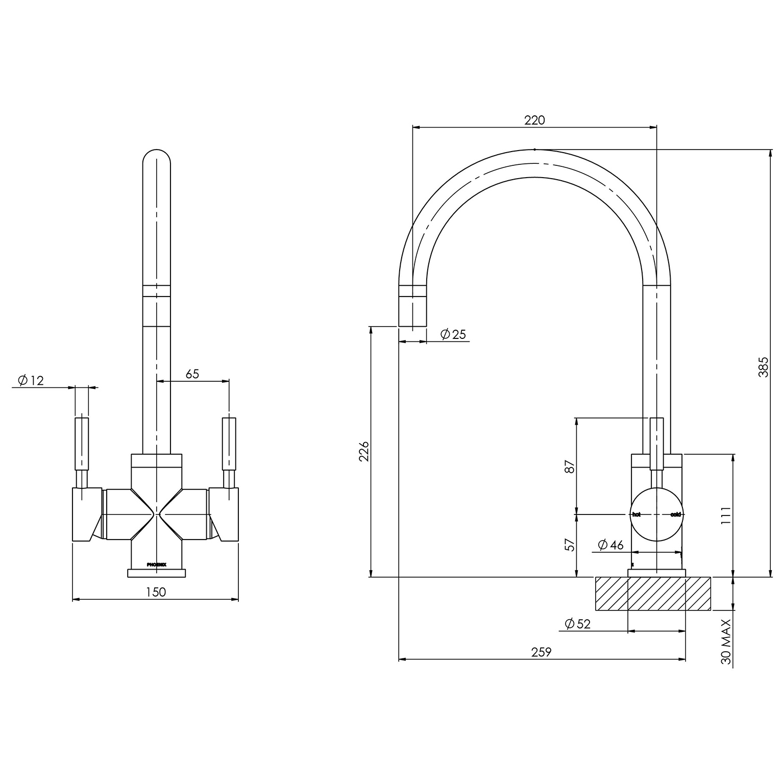 Vivid Filtered Sink Mixer 220mm Gooseneck