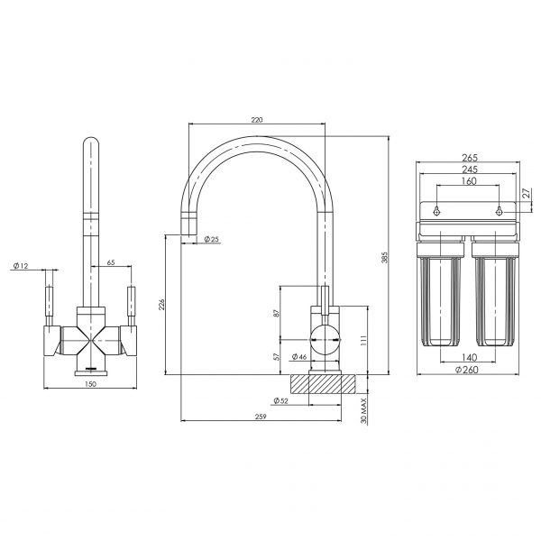 Vivid Filtered Sink Mixer 220mm Gooseneck with Filters