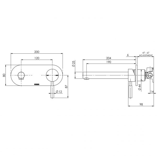 Vivid Wall Basin Mixer Set 200mm