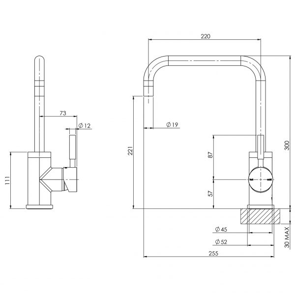 Vivid Sink Mixer 220mm Squareline