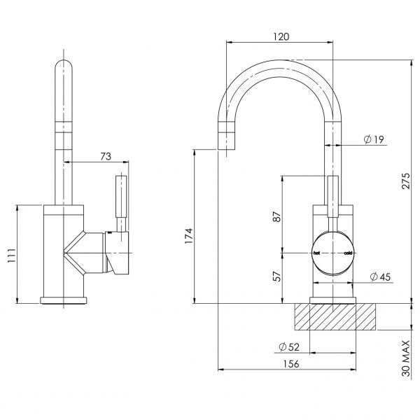Vivid Basin Mixer 120mm Gooseneck