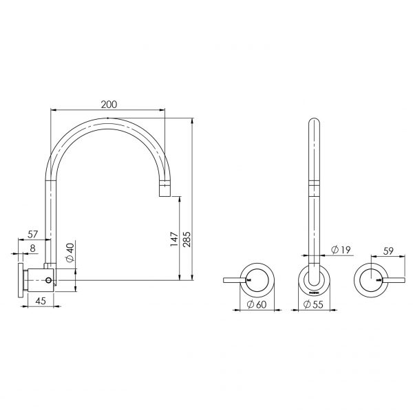 Vivid Pin Lever Wall Sink Set Gooseneck - Lead Free