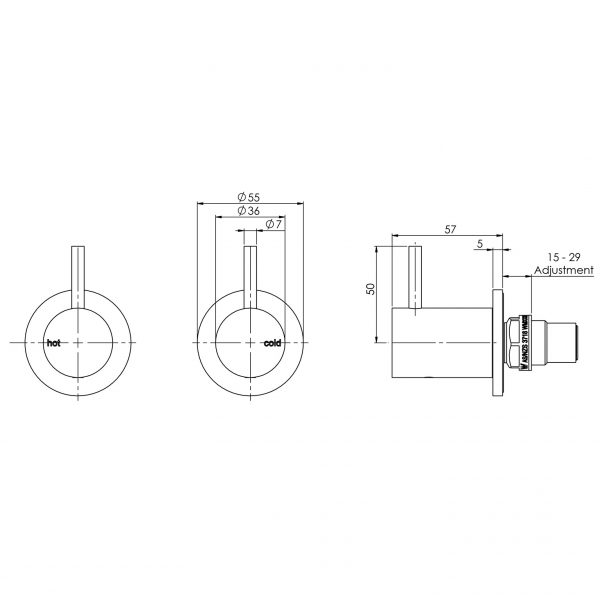 Vivid Slimline Wall Top Assemblies 15mm Extended Spindles - Lead Free