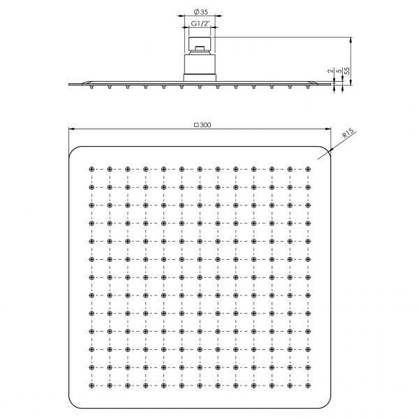 Vivid Slimline Shower Rose 300mm Square