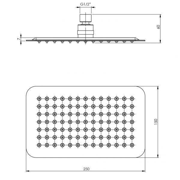 Vivid Slimline Shower Rose 250x150mm Rectangle