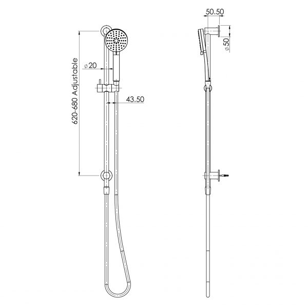 Vivid Slimline Water Through Rail Hand Shower
