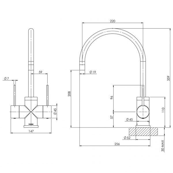 Vivid Slimline Twin Handle Sink Mixer 220mm Gooseneck