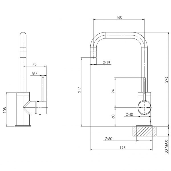 Vivid Slimline Sink Mixer 160mm Squareline