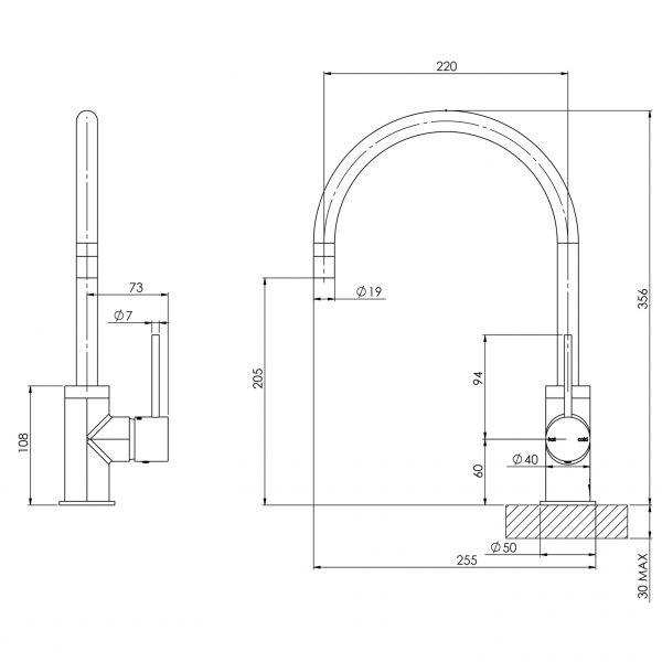 Vivid Slimline Sink Mixer 220mm Gooseneck