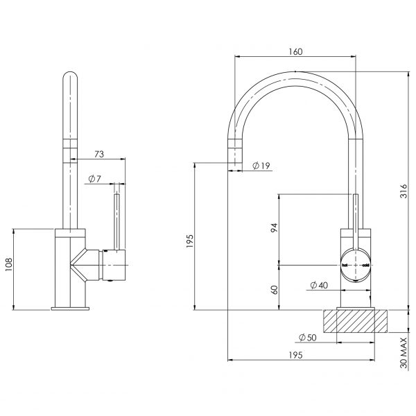 Vivid Slimline Sink Mixer 160mm Gooseneck