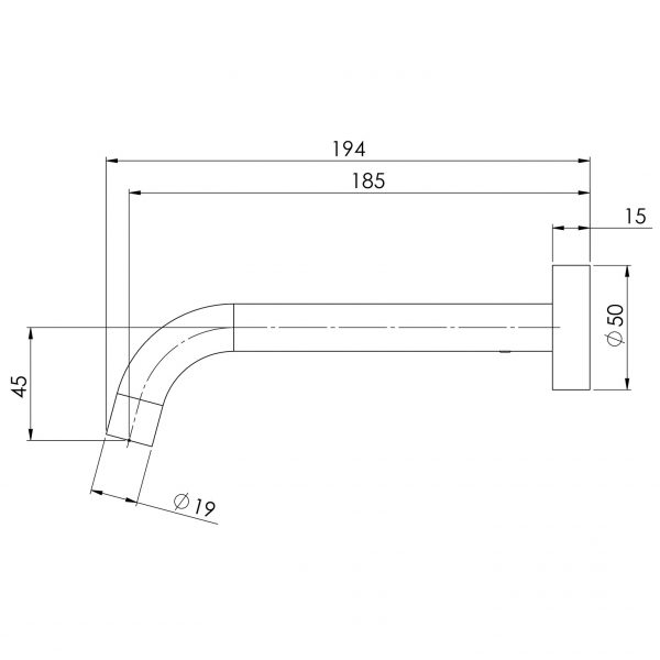 Vivid Slimline Wall Bath Outlet 180mm Curved